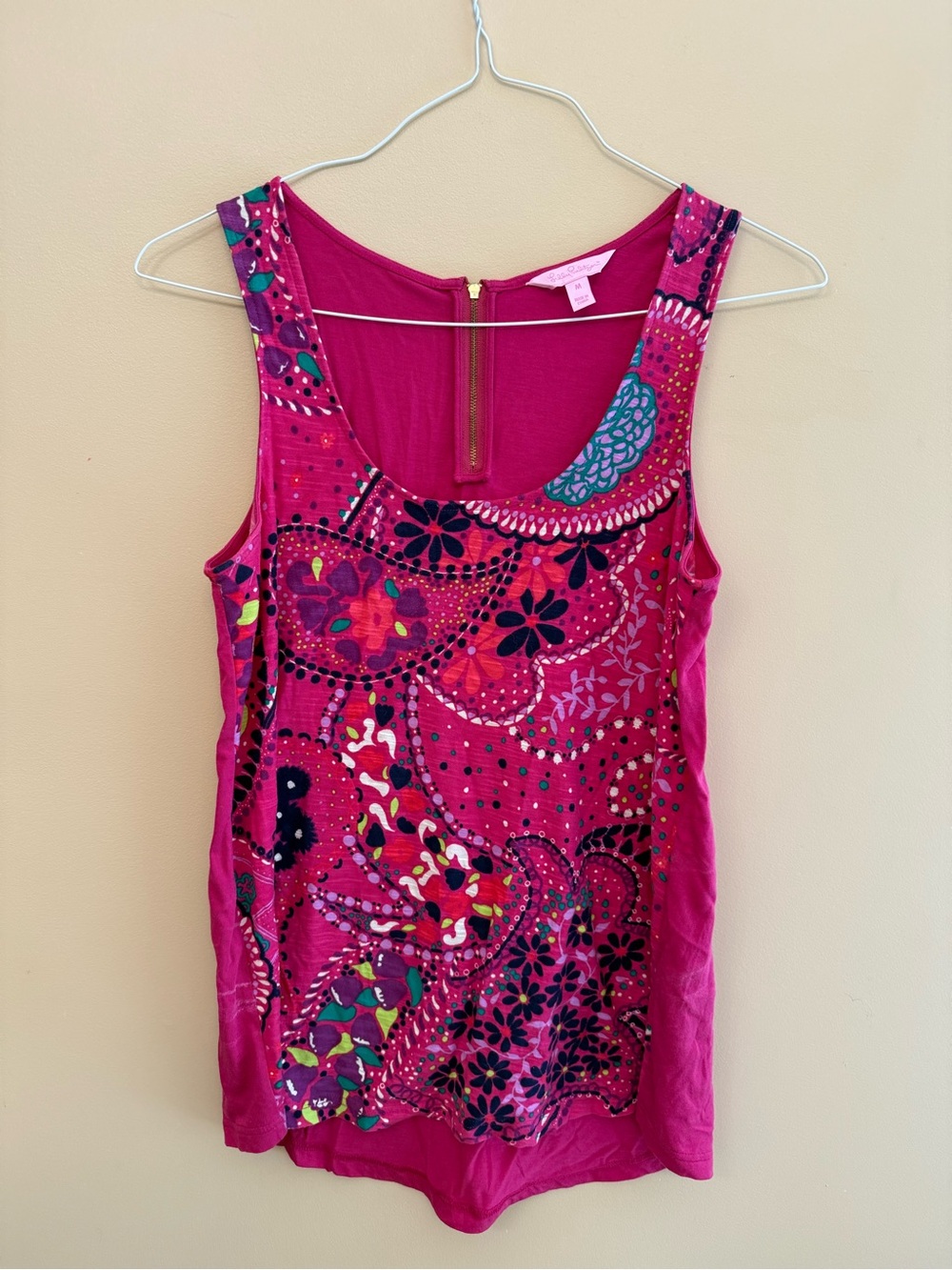 Lilly Pulitzer Hot Pink Paisley & Floral Tank with Gold Zip